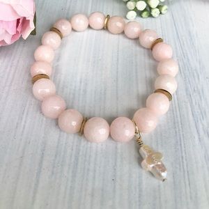 pink beaded fresh water pearl cross bracelet